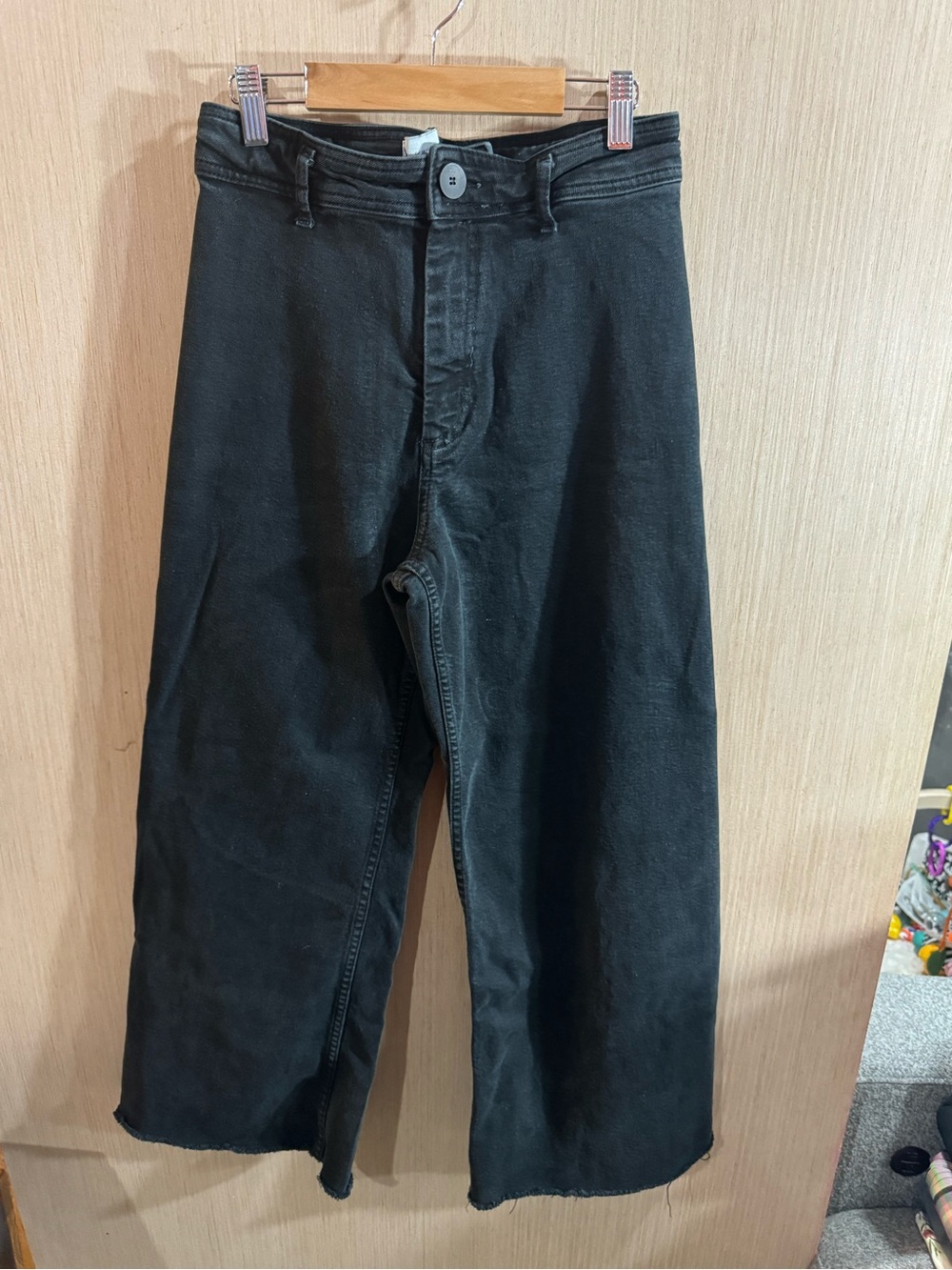 Women’s Zara High Rise Black The Marine Straight Wide-Leg Jeans Size 6